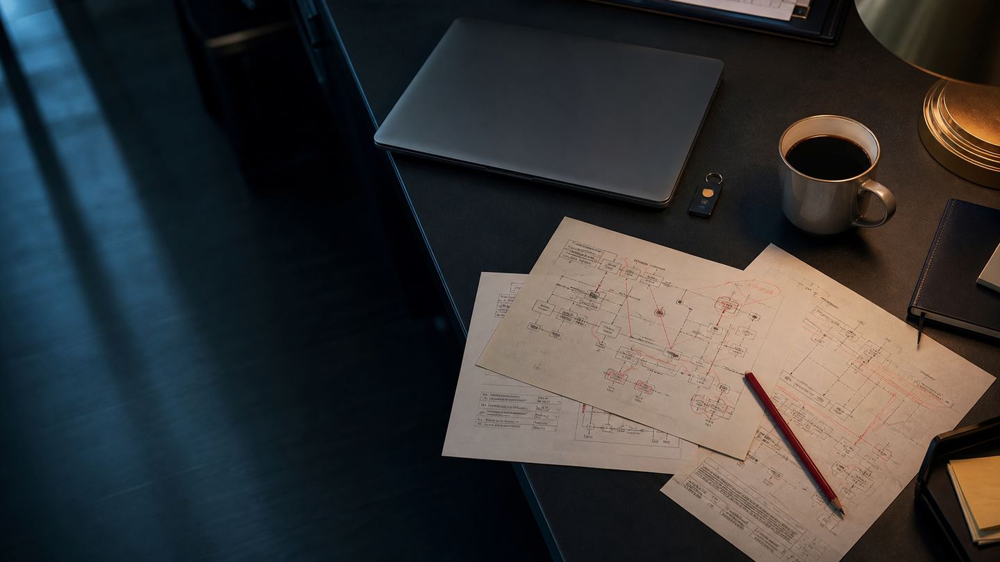 Security incident response desk with network diagrams